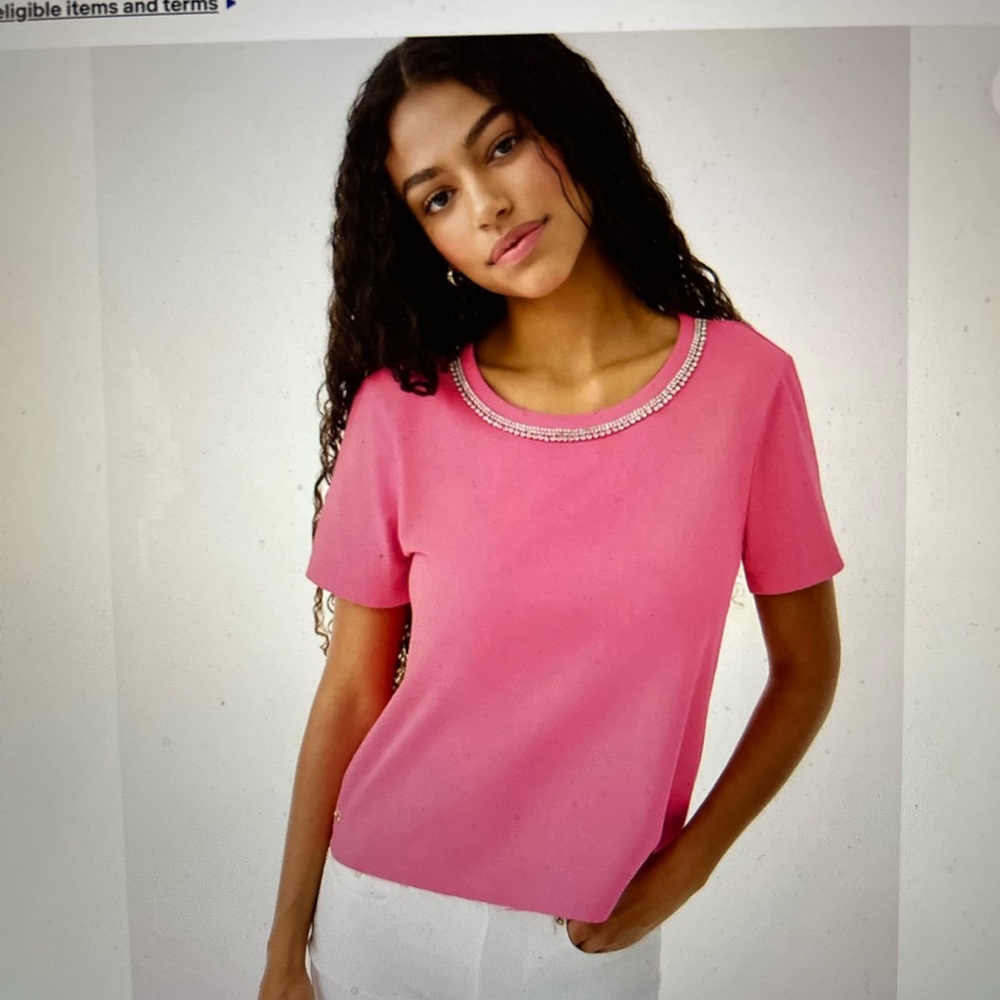 NEW LILLY PULITZER Clairmont Rhinestone top Confetti Pink Large